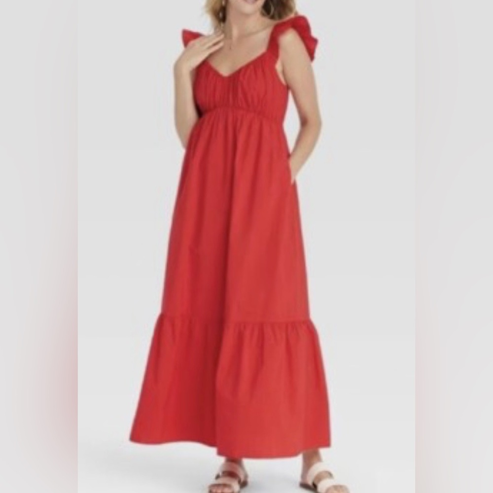 Universal Thread Red Ruffle Sleeve Maxi Dress